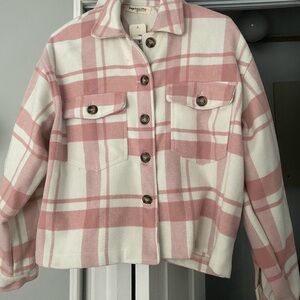 Impressions Pink and White Plaid Utility Jacket